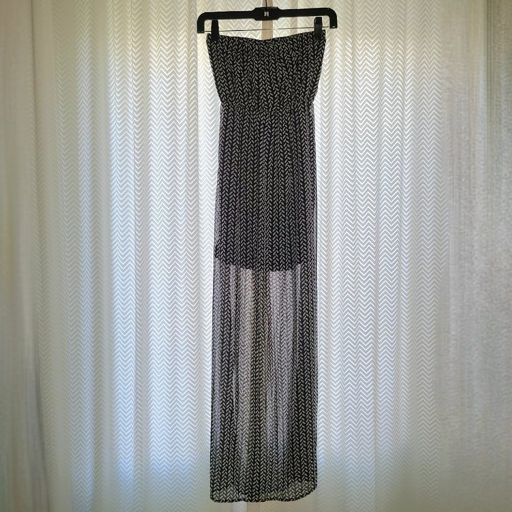 NWT H&M Divided Strapless Black & White Print Chiffon Maxi Dress Sheer